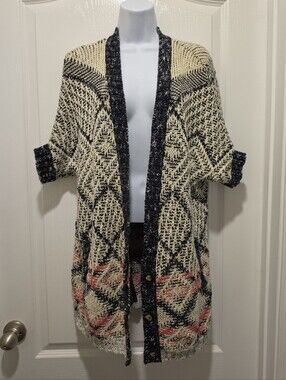 CAbi Carol Anderson Provence Cardigan Womens Size Small Black Tan Pink Yellow